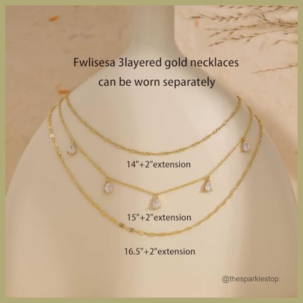 14k Gold Plated Layered Necklace Set with CZ Choker - Picture 4 of 7